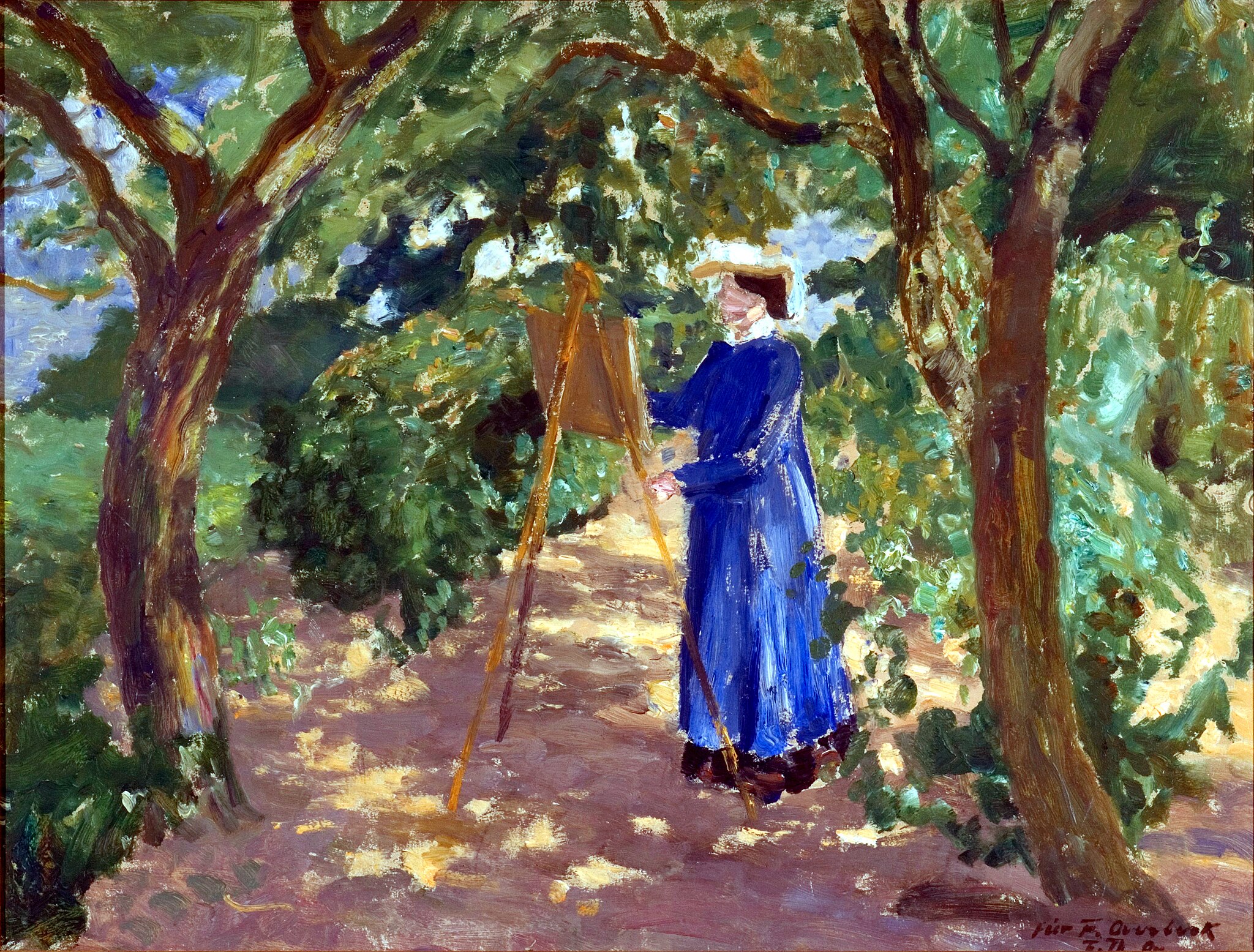 Painter Hermine Overbeck-Rohte in a garden.